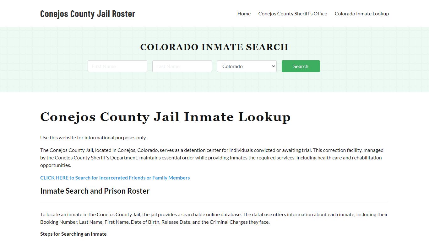 Conejos County Jail Roster Lookup, CO, Inmate Search